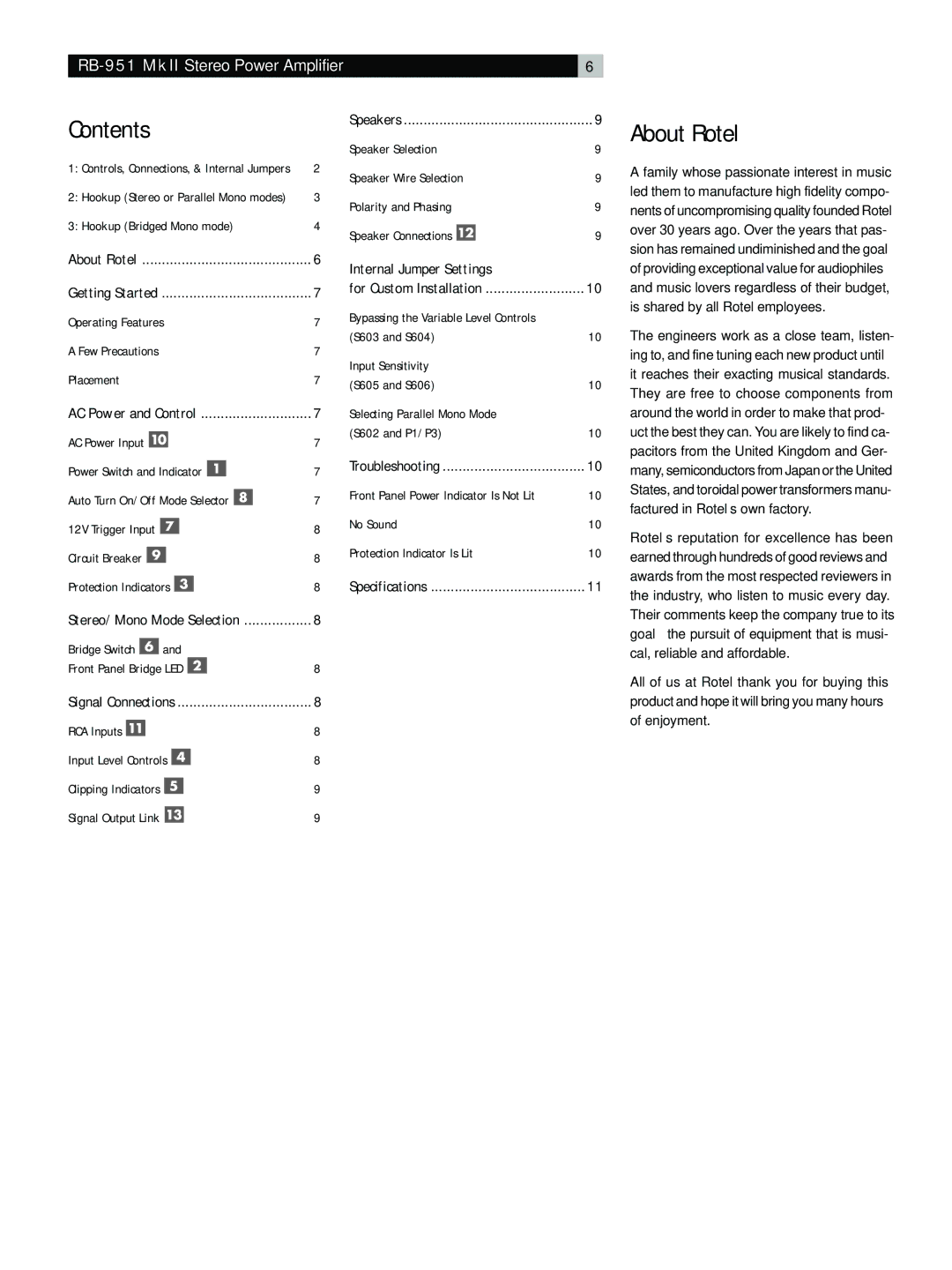 Rotel RB-951 MkII owner manual About Rotel, Contents 