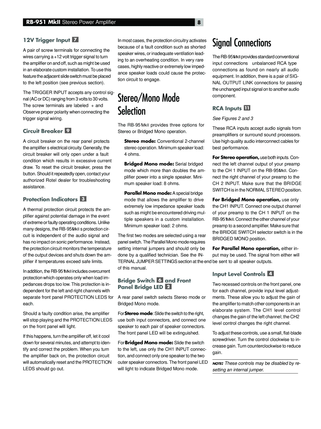 Rotel RB-951 MkII owner manual Stereo/Mono Mode Selection, Signal Connections 