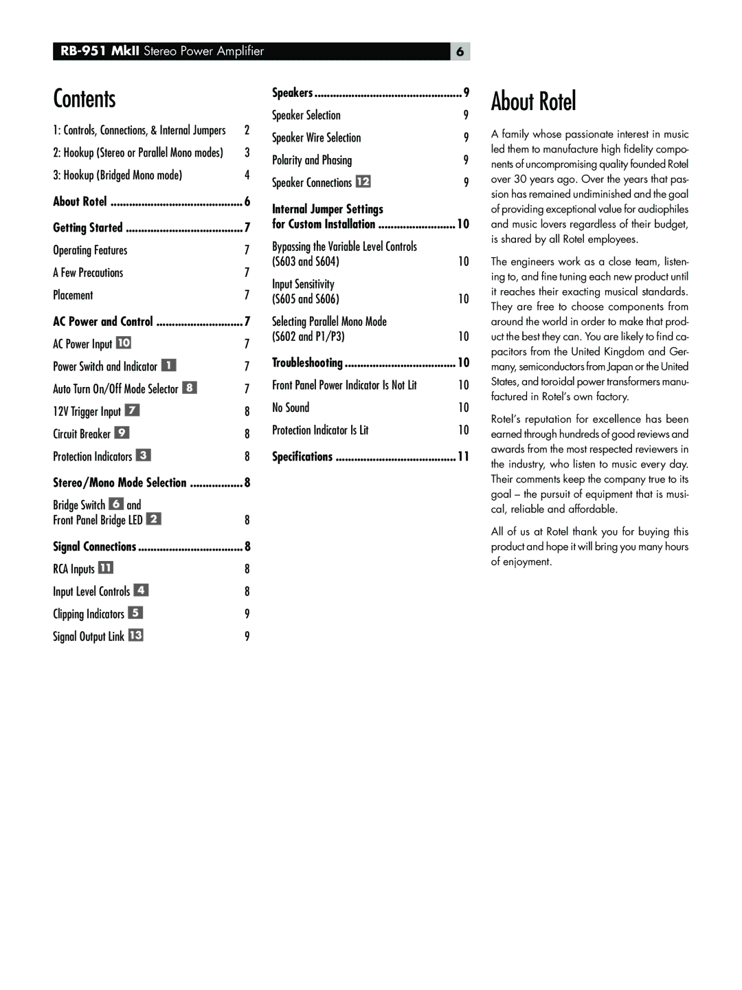 Rotel RB-951MkII owner manual About Rotel, Contents 