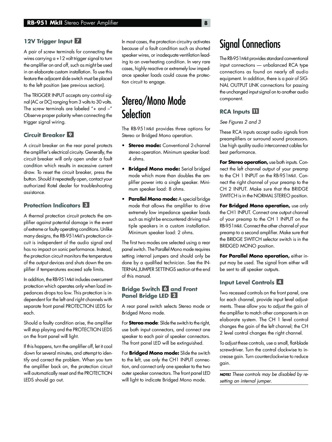 Rotel RB-951MkII owner manual Stereo/Mono Mode Selection, Signal Connections 