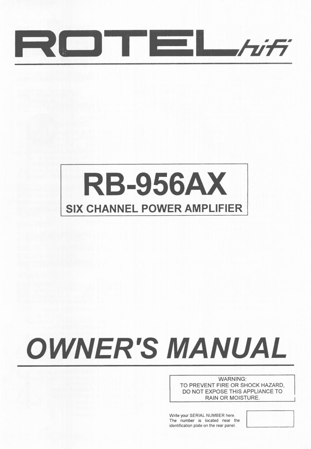 Rotel RB-956AX manual 