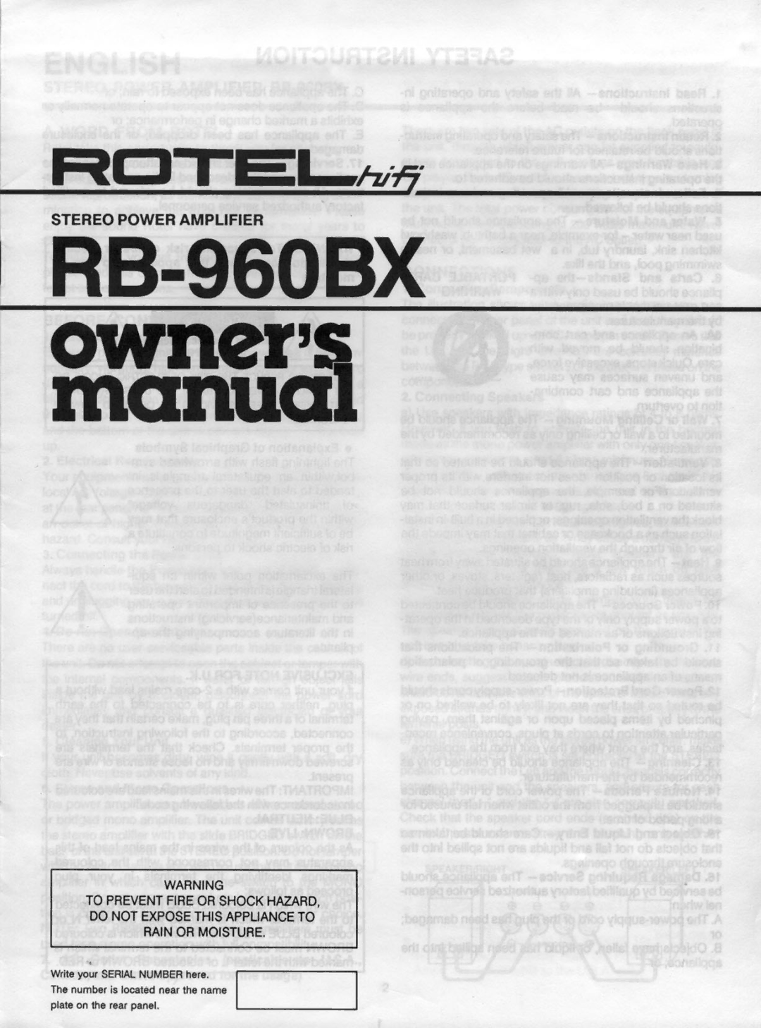 Rotel RB-960BX manual 