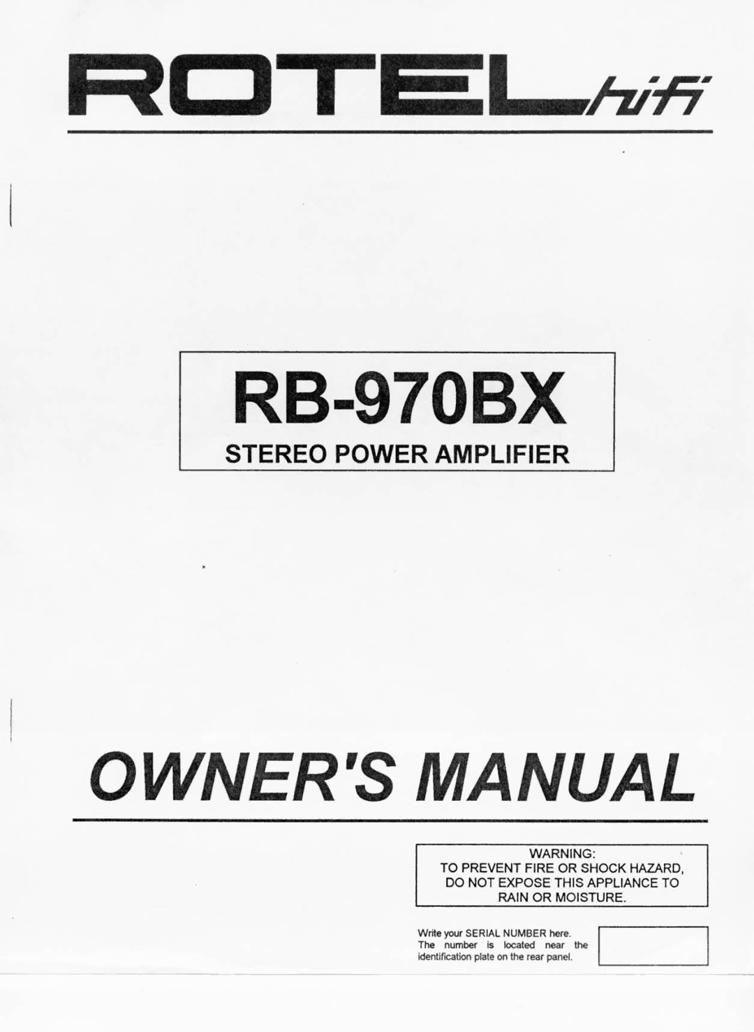 Rotel RB-970BX manual 