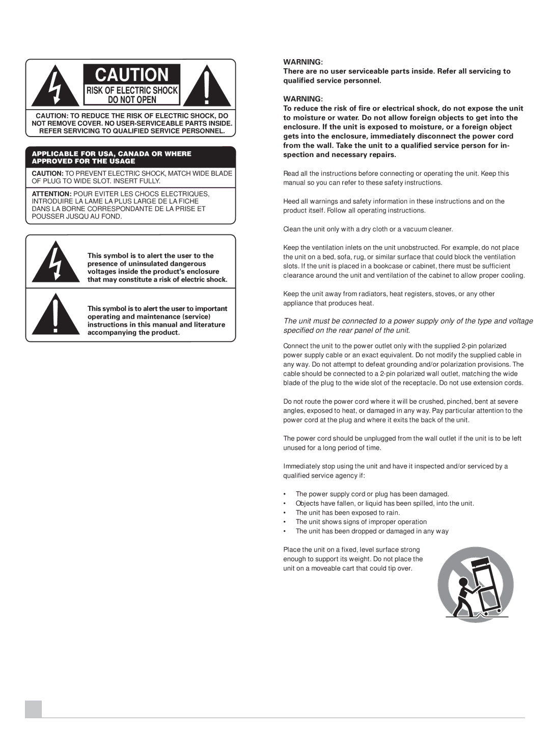 Rotel RB-976 owner manual Risk of Electric Shock Do not Open 