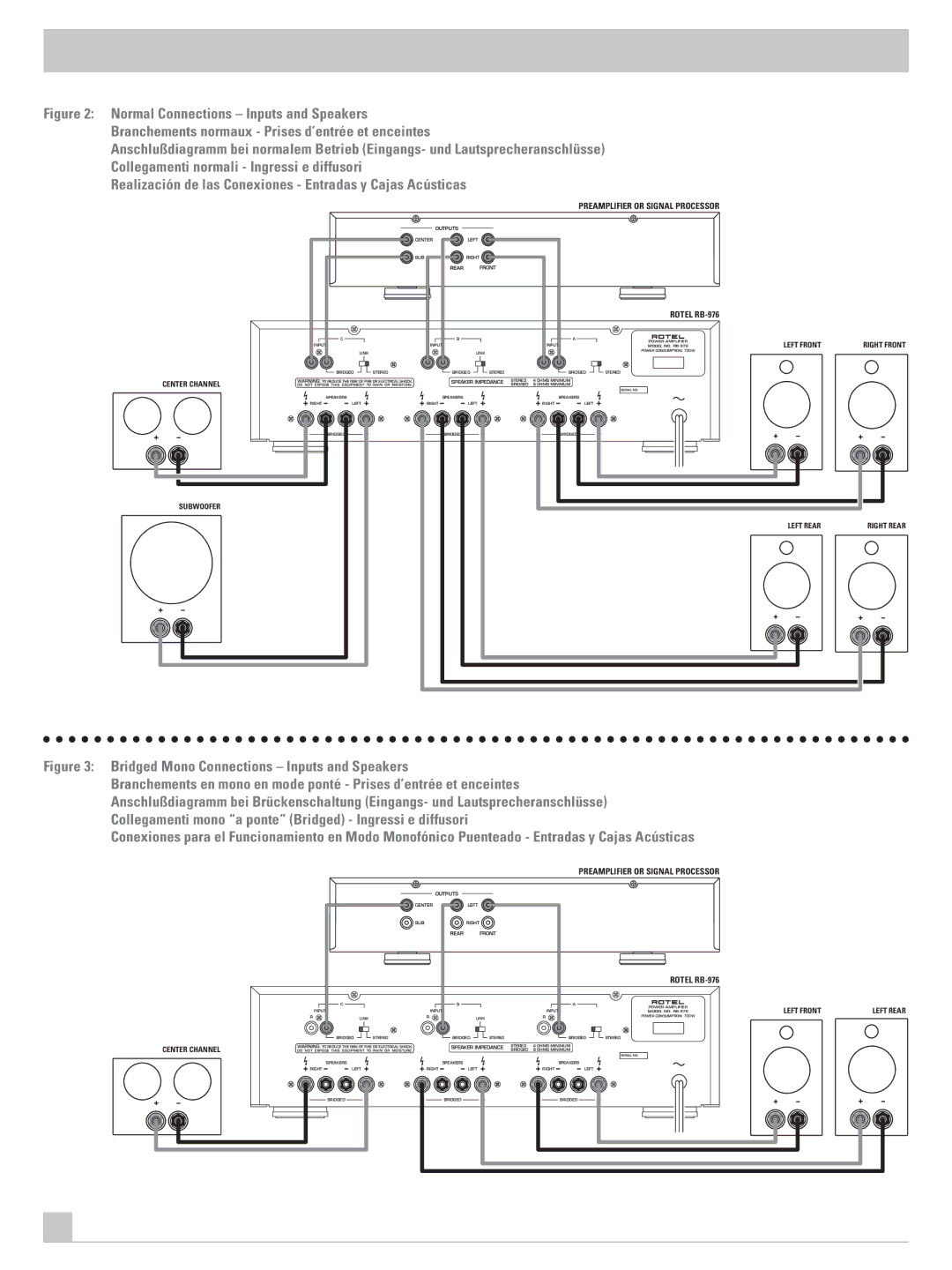 Rotel RB-976 owner manual Preamplifier or Signal Processor 