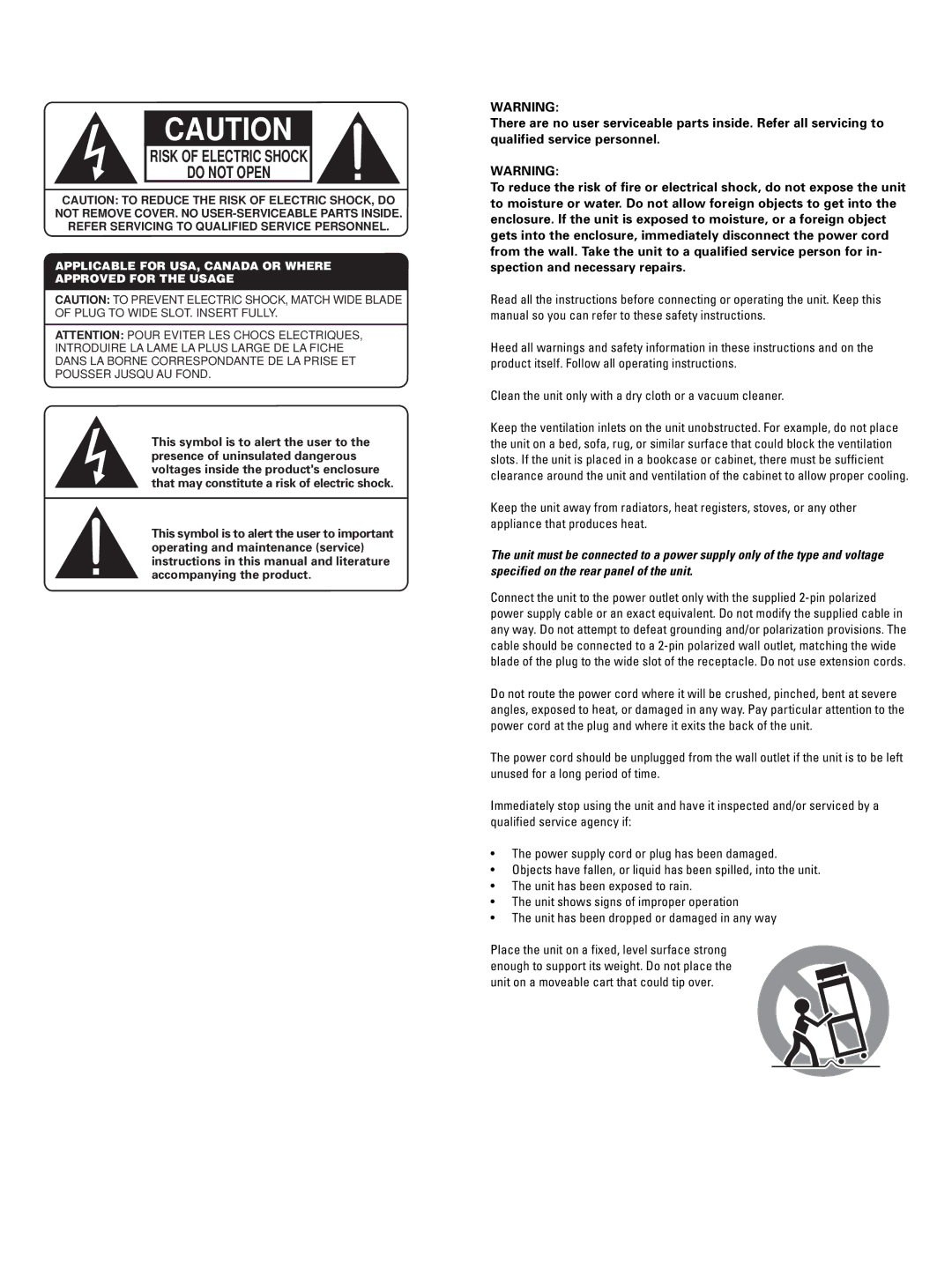 Rotel RB-981 owner manual Risk of Electric Shock Do not Open 