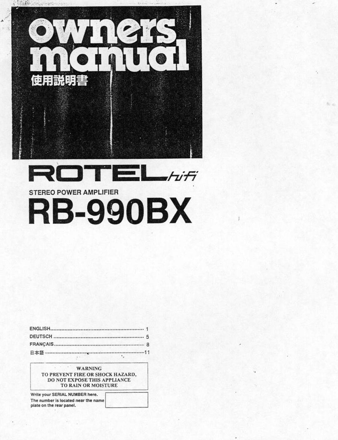 Rotel RB-990BX manual 