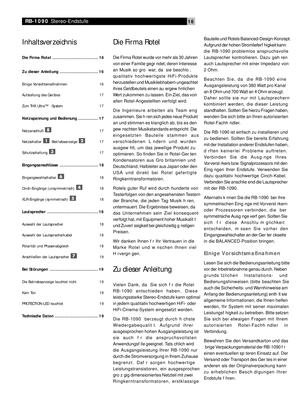 Rotel RB1090 owner manual Die Firma Rotel, Zu dieser Anleitung, Einige Vorsichtsmaßnahmen 