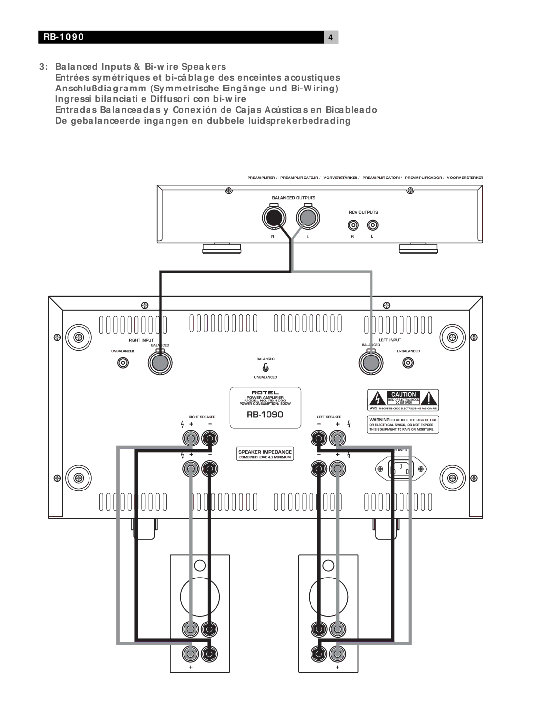 Rotel RB1090 owner manual Balanced Outputs 