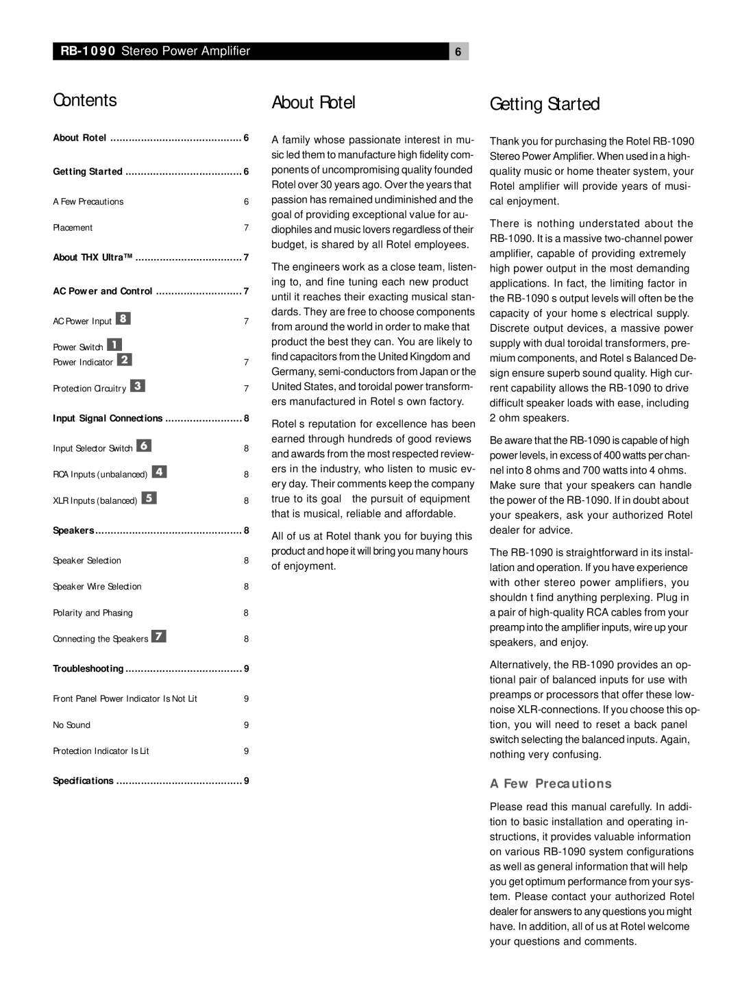 Rotel RB1090 owner manual About Rotel, Few Precautions 