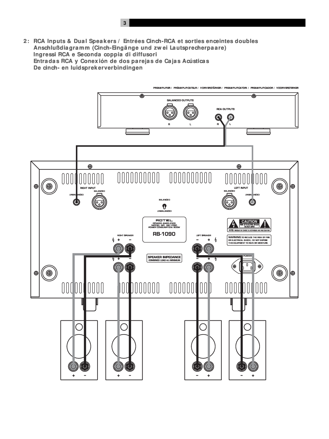 Rotel RB1090 owner manual Ingressi RCA e Seconda coppia di diffusori 