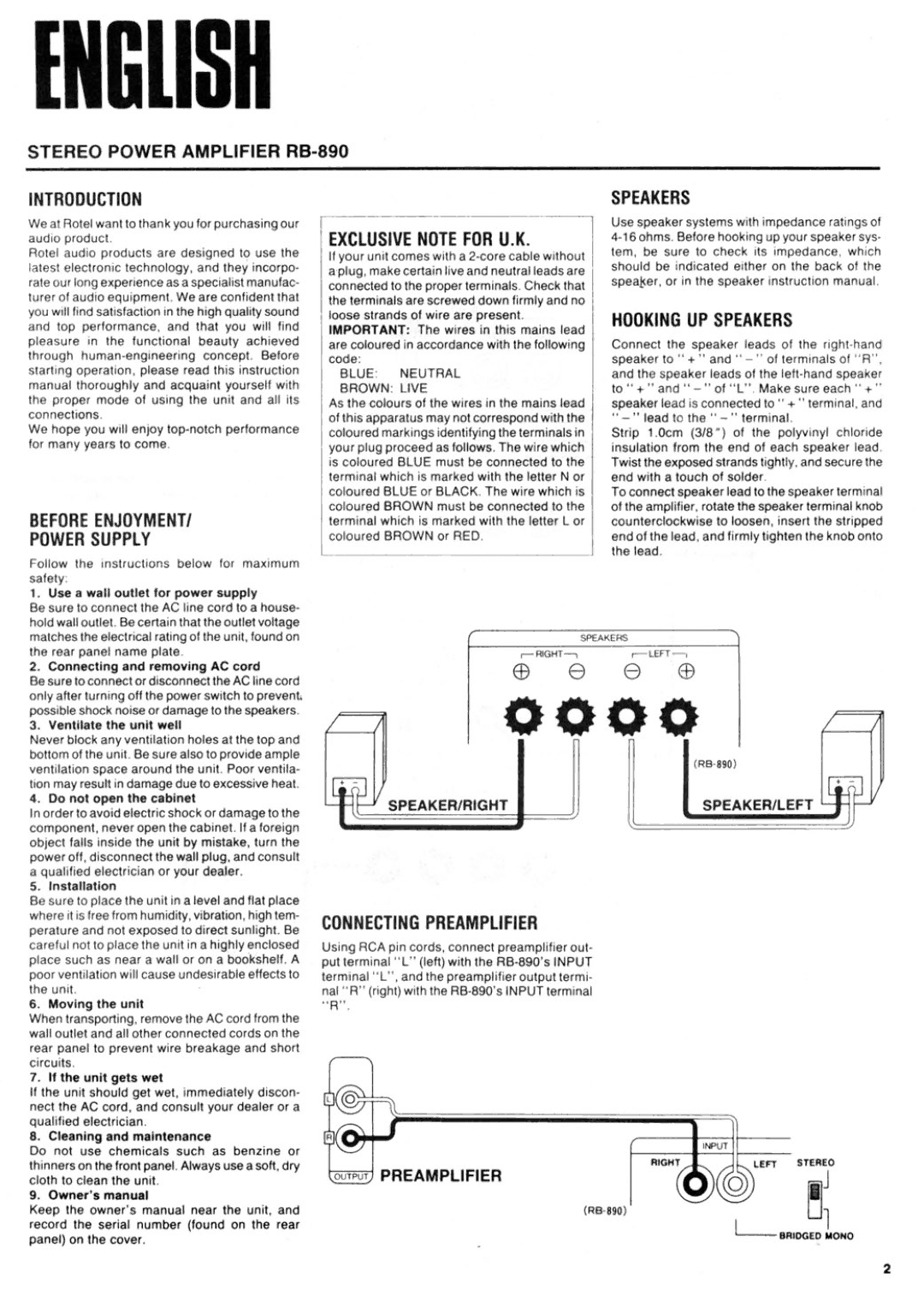 Rotel RB890 manual 