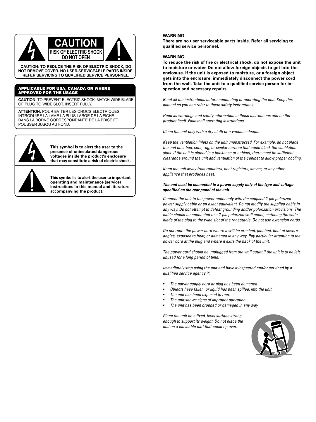 Rotel RB981 owner manual Risk of Electric Shock Do not Open 