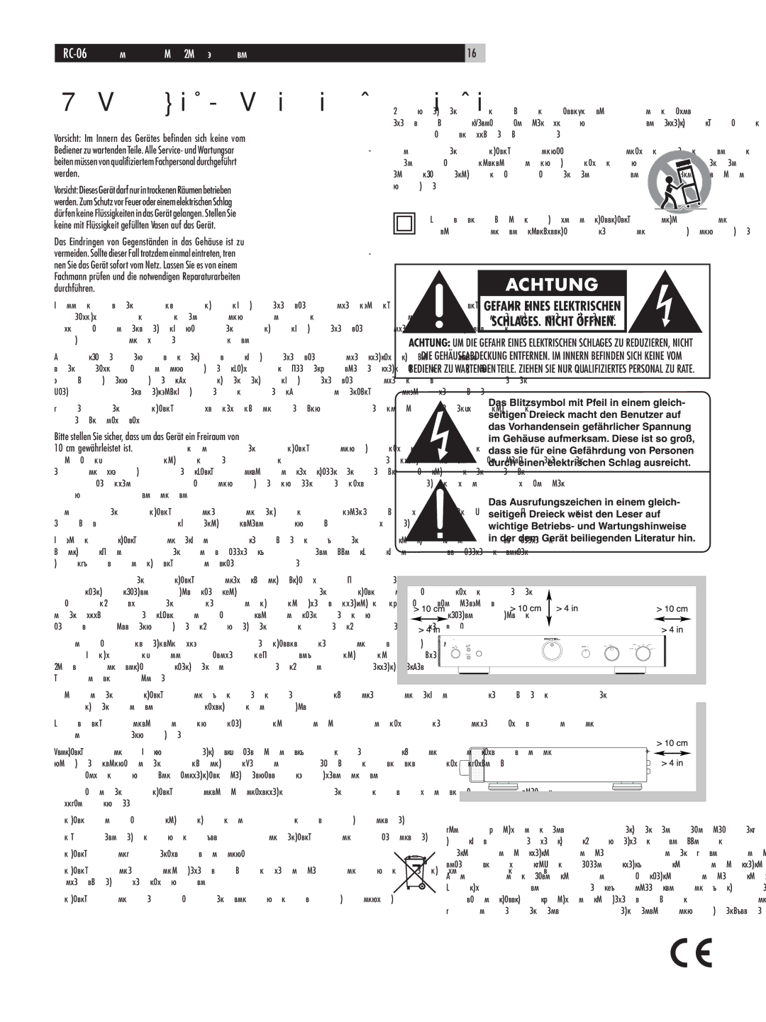 Rotel RC-06 owner manual Wichtige Sicherheitshinweise 