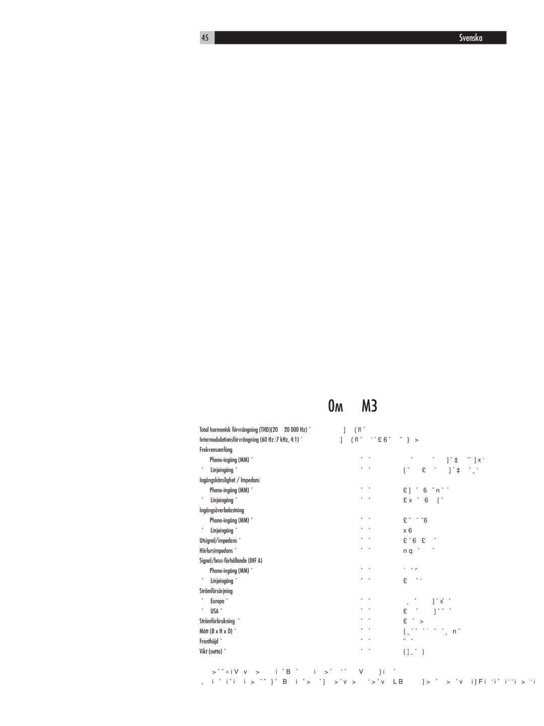 Rotel RC-06 owner manual Speciﬁkationer 