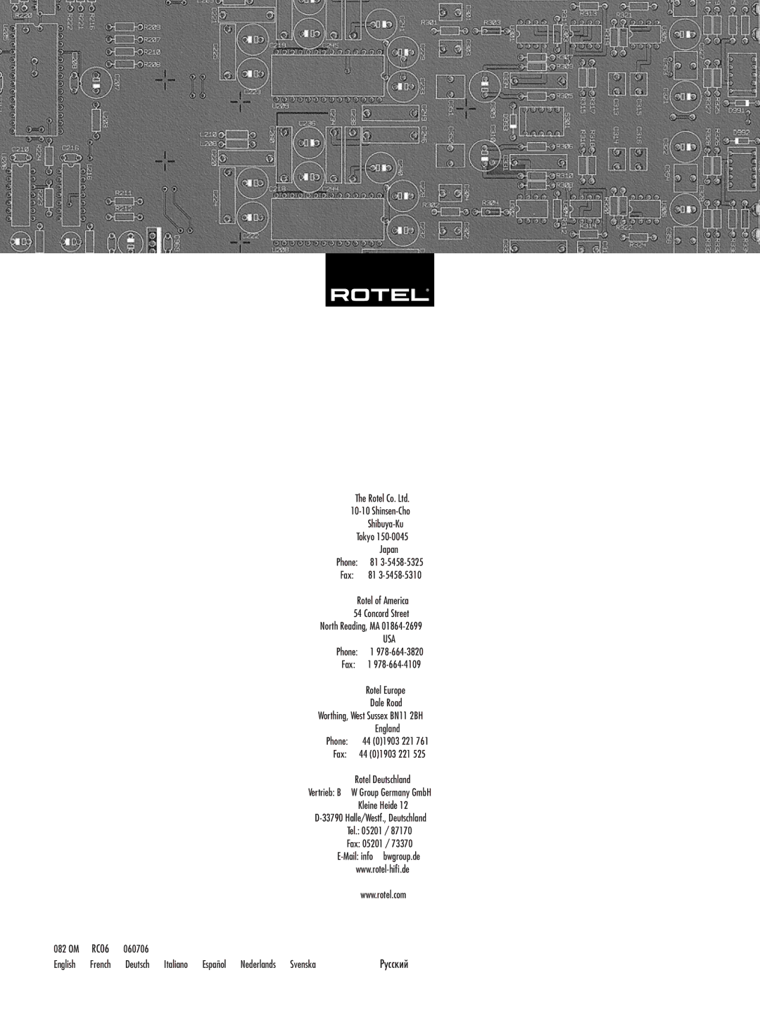 Rotel RC-06 owner manual Usa 