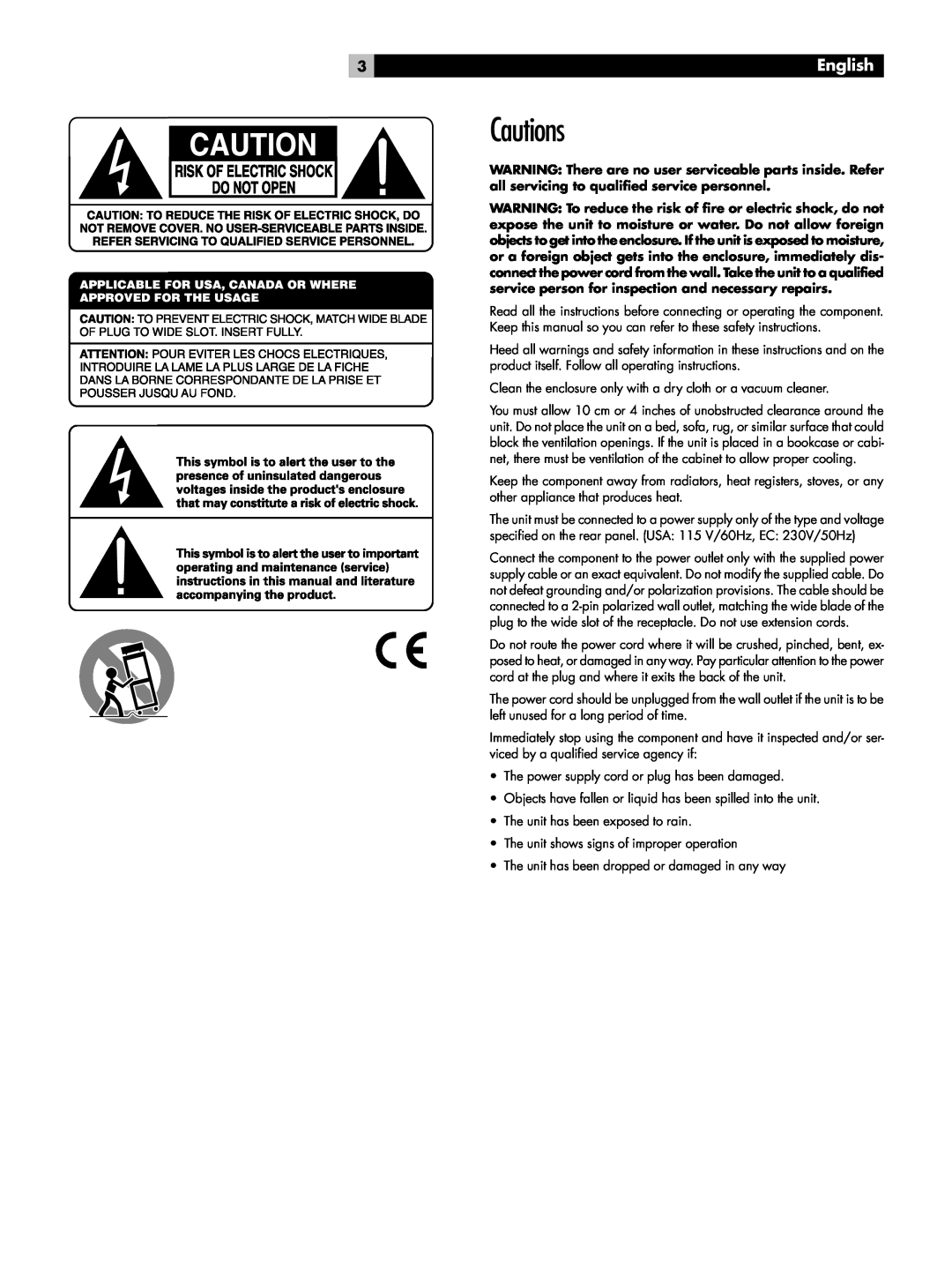 Rotel RC-1070 owner manual Cautions, English 