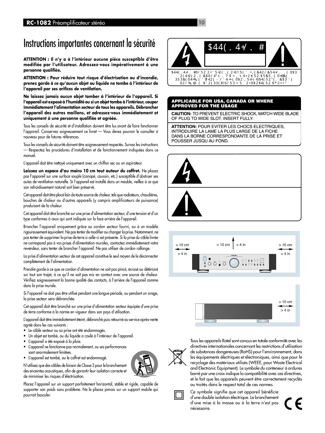 Rotel RC-1082 owner manual Instructions importantes concernant la sécurité 