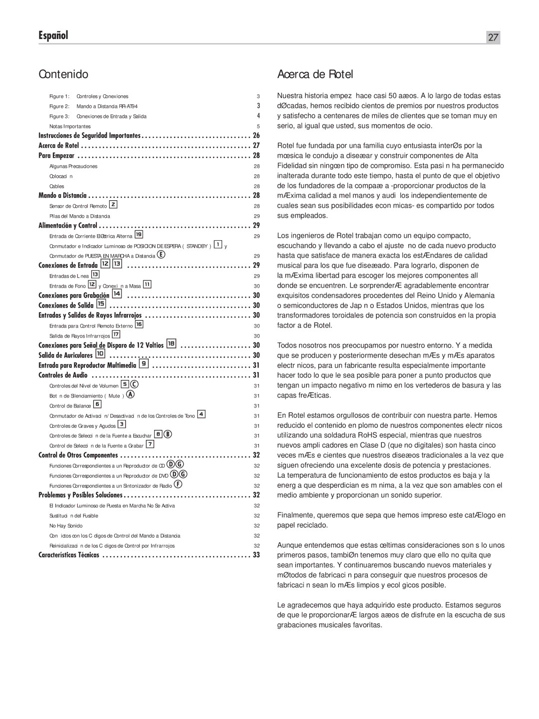 Rotel RC-1550 owner manual Contenido, Acerca de Rotel 