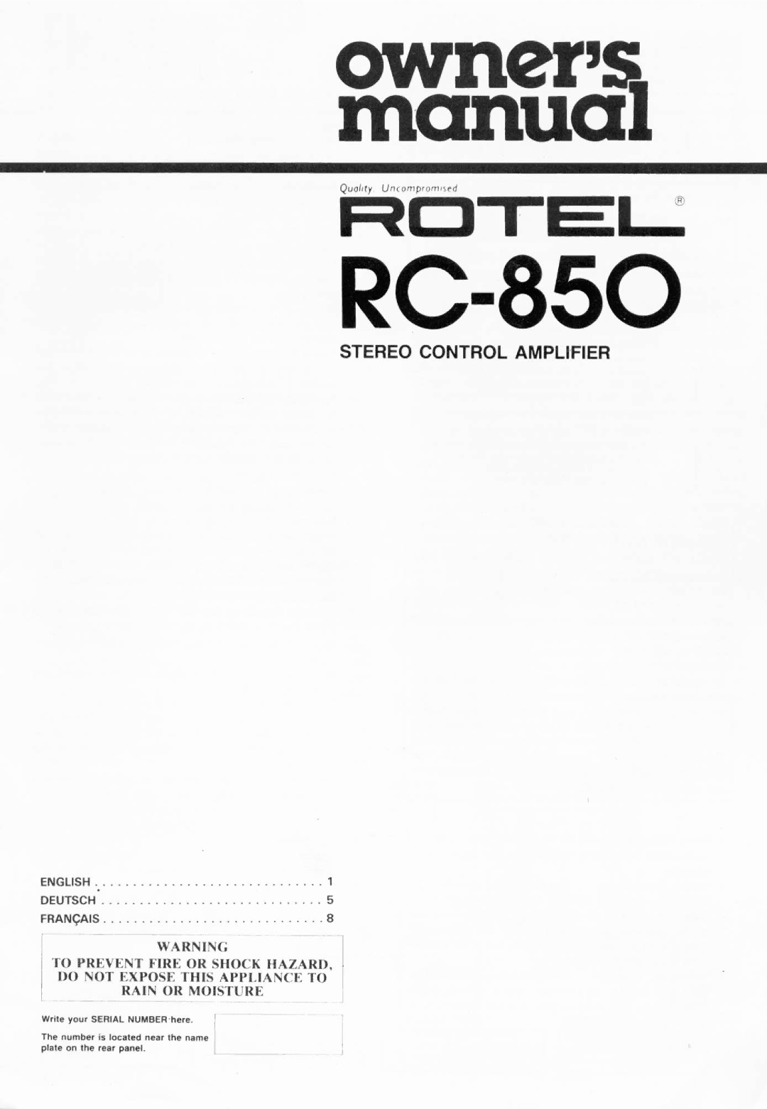 Rotel RC-850 manual 