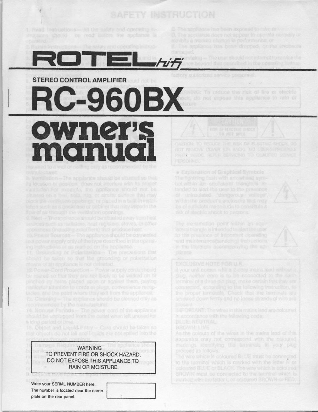 Rotel RC-960BX manual 