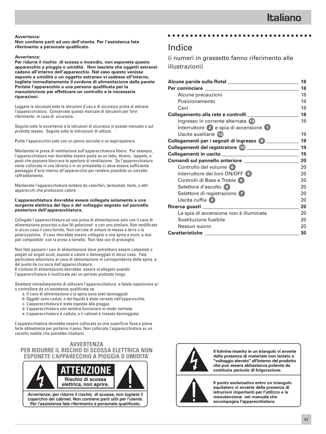 Rotel RC-971 owner manual Italiano, Indice 