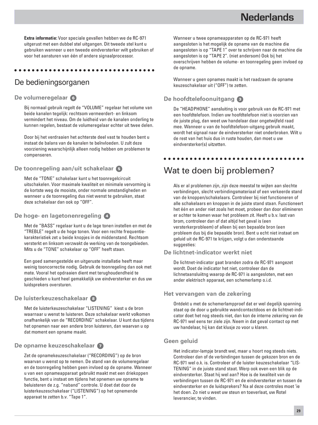 Rotel RC-971 owner manual Wat te doen bij problemen? 