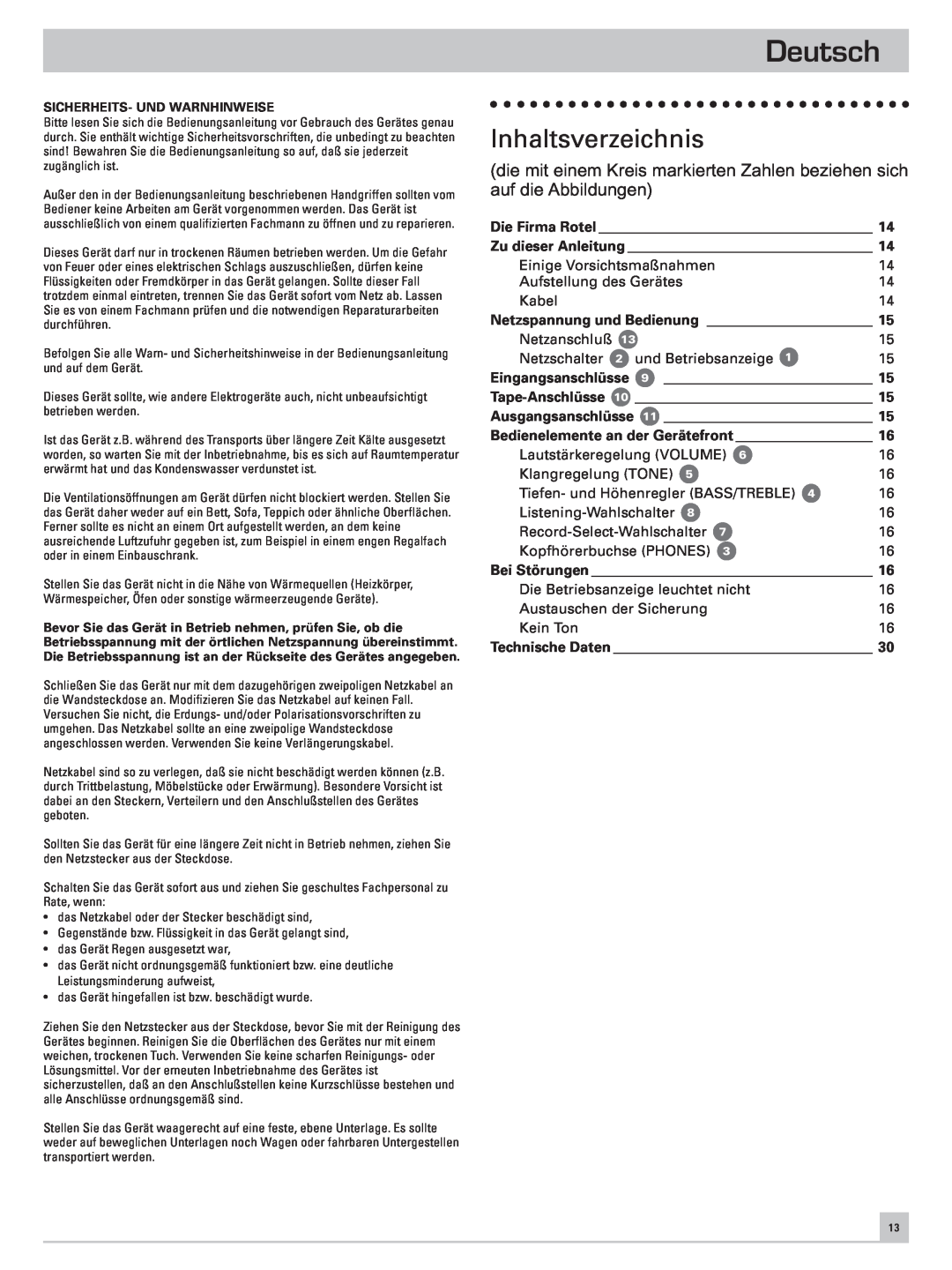 Rotel RC-971 owner manual Deutsch, Inhaltsverzeichnis 