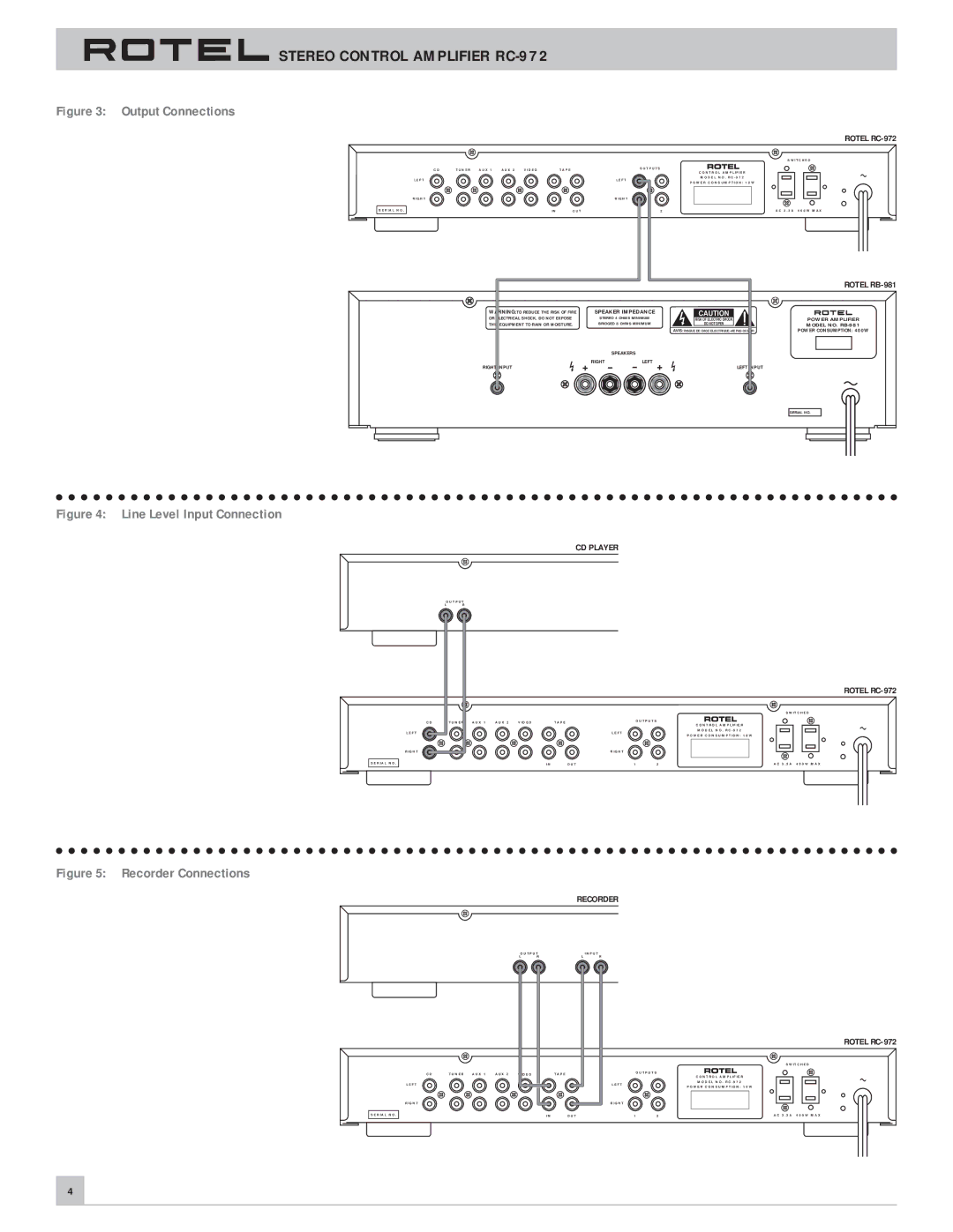 Rotel RC-972 owner manual Output Connections 