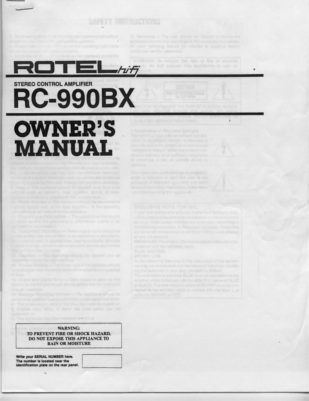 Rotel RC-990BX manual 