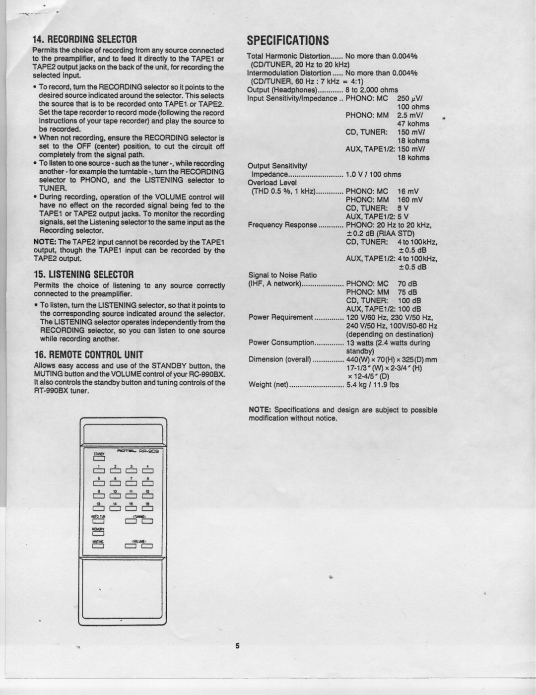 Rotel RC-990BX manual 