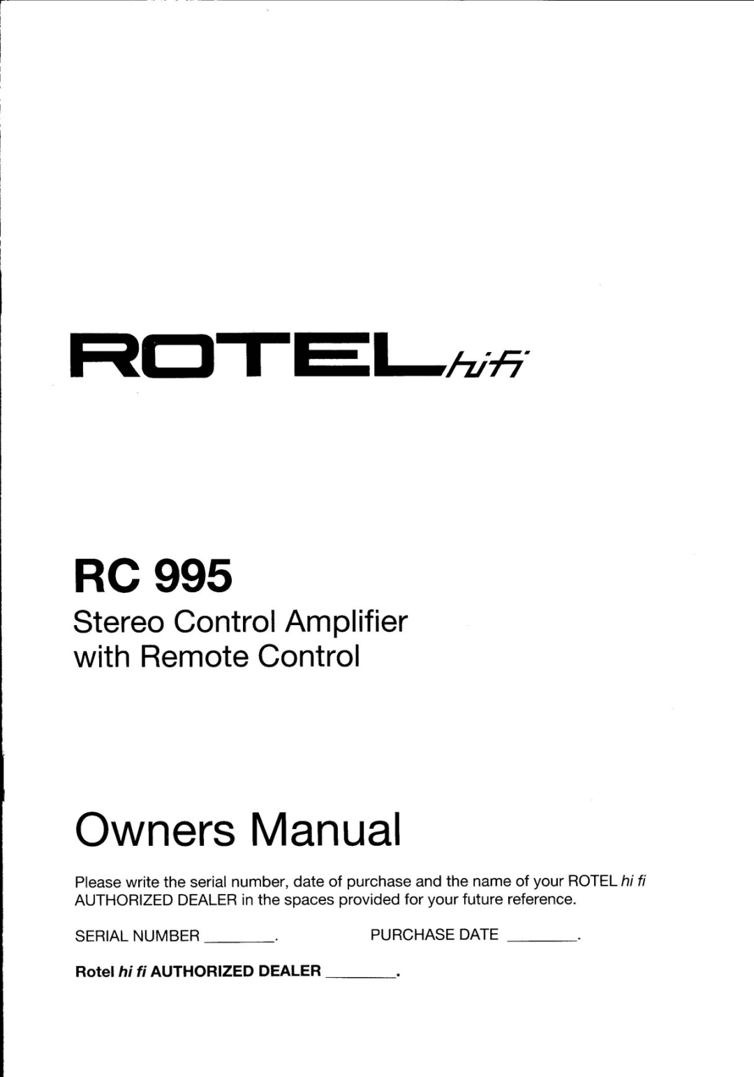 Rotel RC-995 manual 