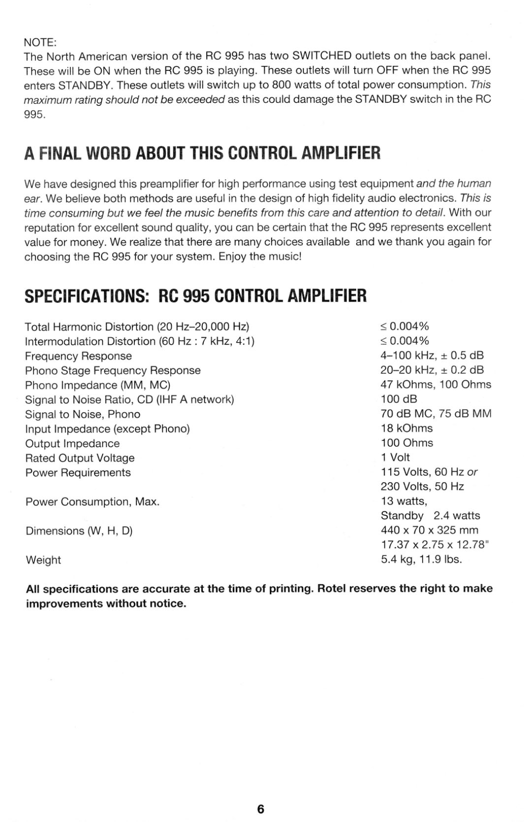 Rotel RC-995 manual 