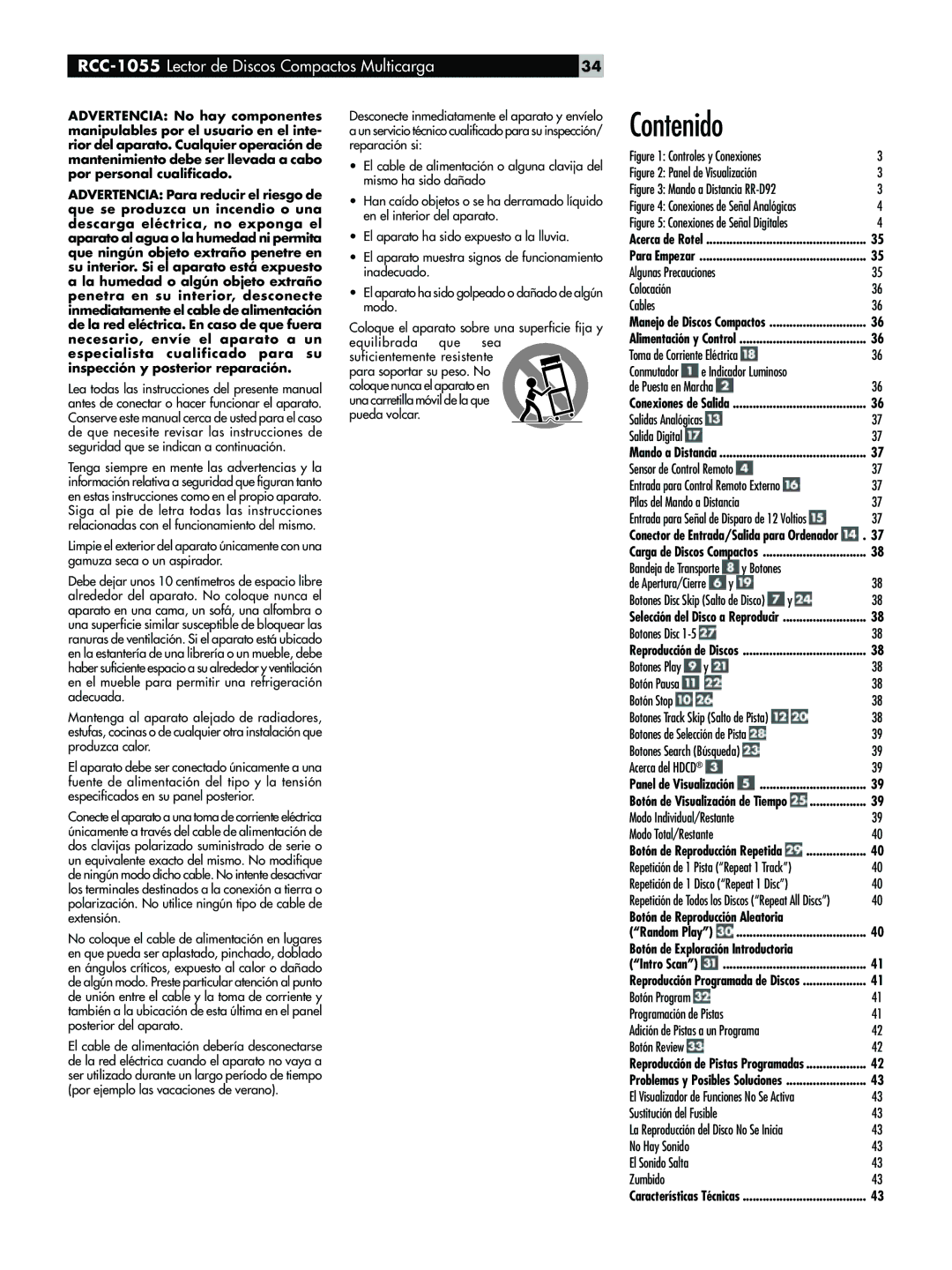 Rotel RCC-1055 owner manual Contenido, Botón de Exploración Introductoria 