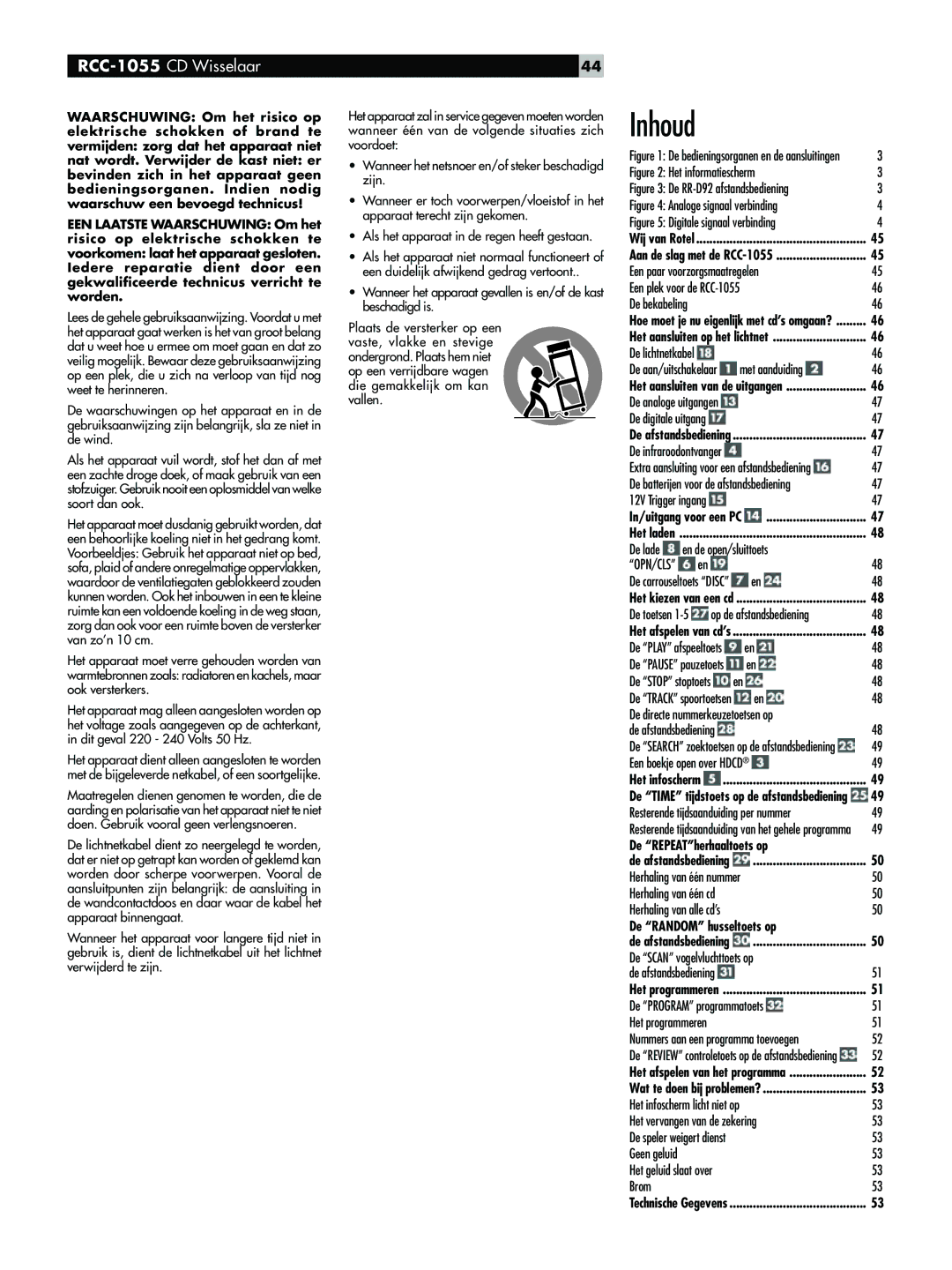 Rotel RCC-1055 owner manual Inhoud, De REPEATherhaaltoets op, De Random husseltoets op 