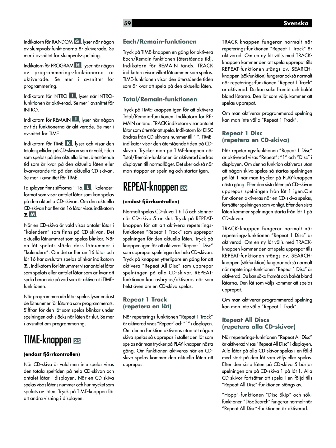 Rotel RCC-1055 owner manual TIME-knappen 