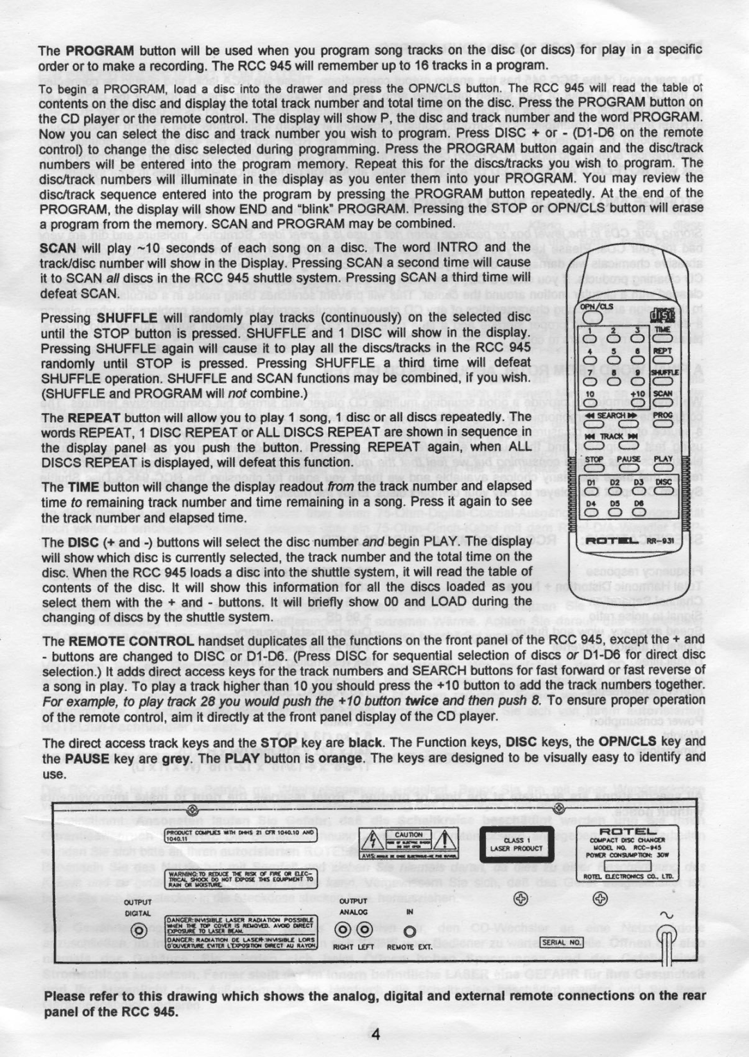 Rotel RCC 945 manual 