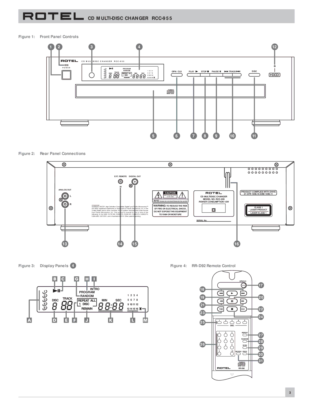 Rotel RCC-955 owner manual Front Panel Controls 