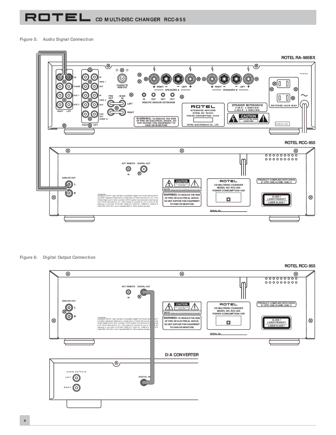 Rotel RCC-955 owner manual Rotel RA-985BX 