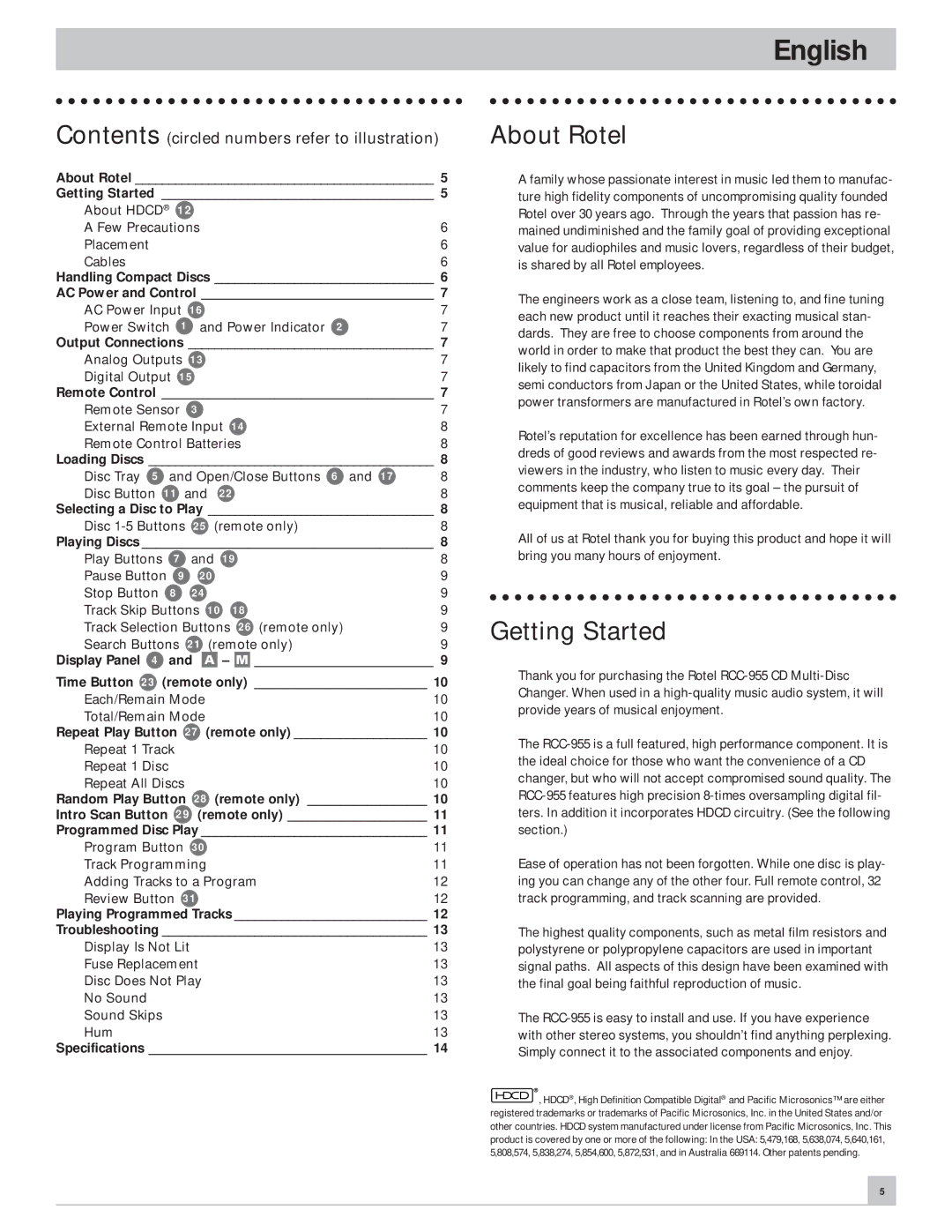 Rotel RCC-955 owner manual About Rotel, Getting Started 