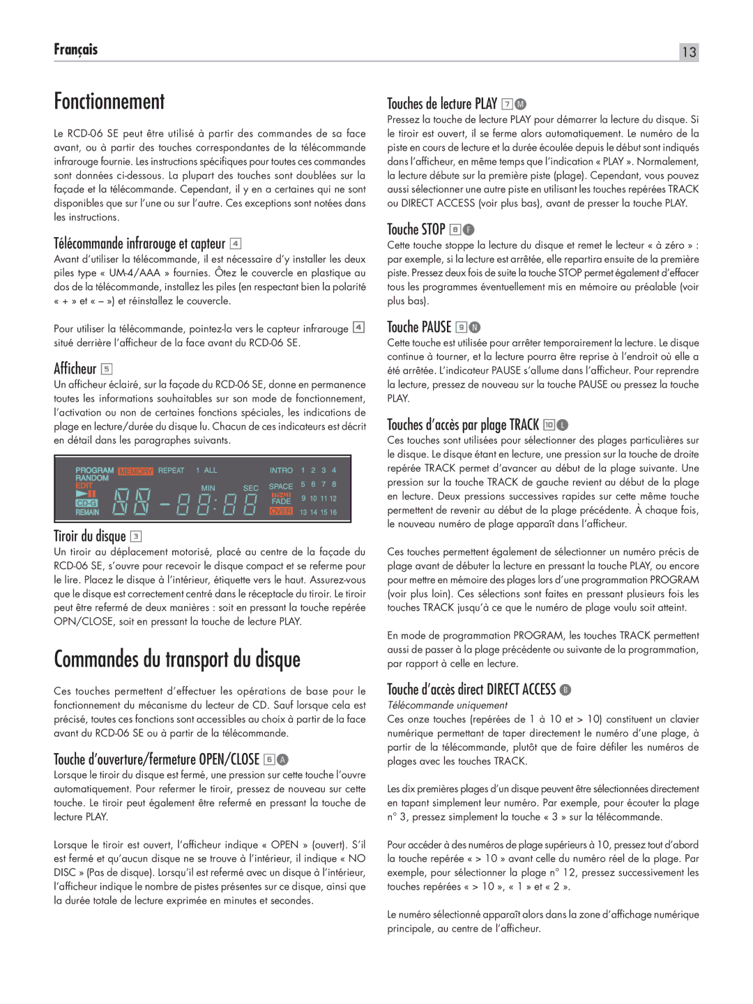 Rotel RCD-06 SE owner manual Fonctionnement 