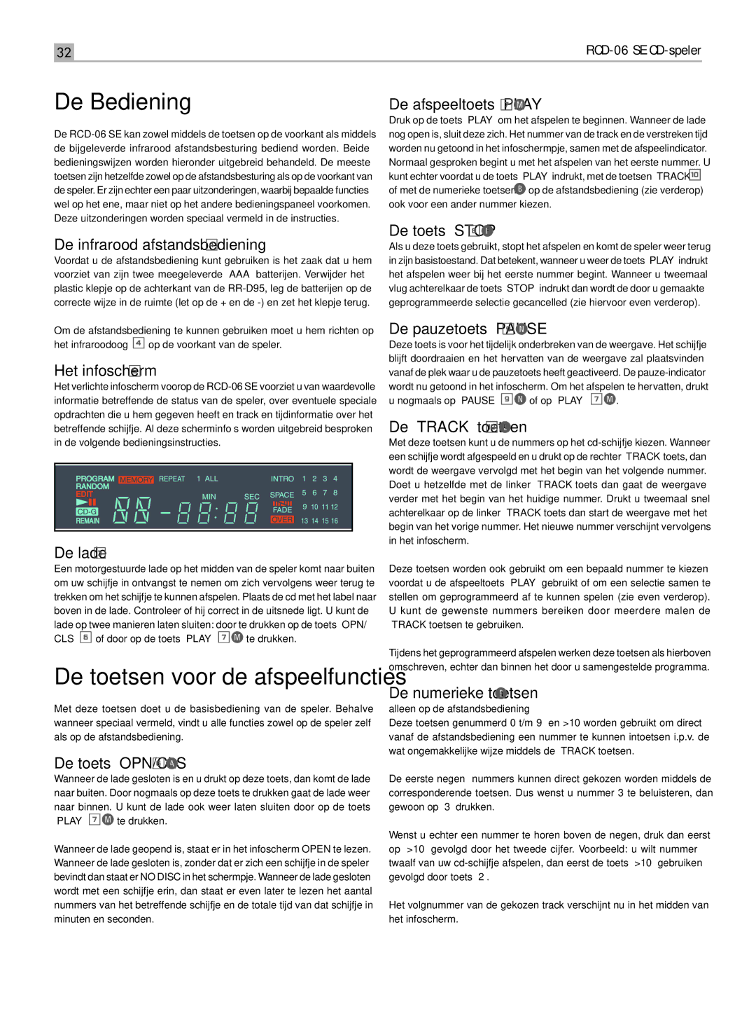 Rotel RCD-06 SE owner manual De Bediening 