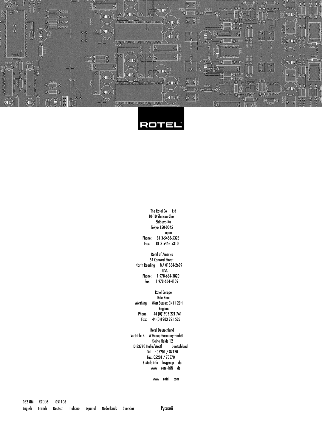 Rotel RCD-06 owner manual Usa 