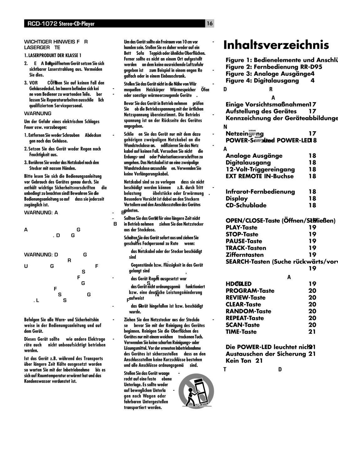 Rotel RCD-1072 Kennzeichnung der Geräteabbildungen, POWER-Schalter und POWER-LED, OPEN/CLOSE-Taste Öffnen/Schließen 