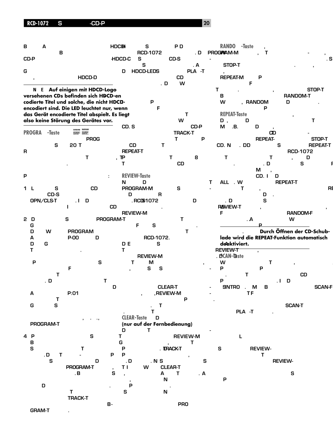 Rotel RCD-1072 owner manual PROGRAM-Taste, REVIEW-Taste, CLEAR-Taste, RANDOM-Taste, REPEAT-Taste, SCAN-Taste 