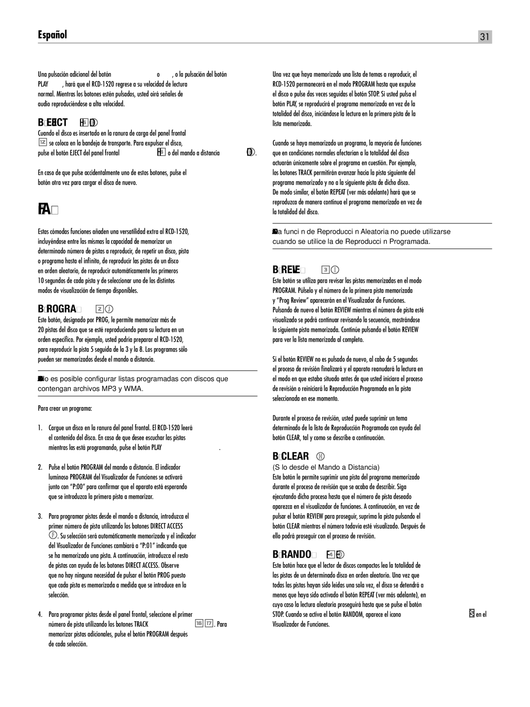 Rotel RCD-1520 owner manual Funciones Adicionales 