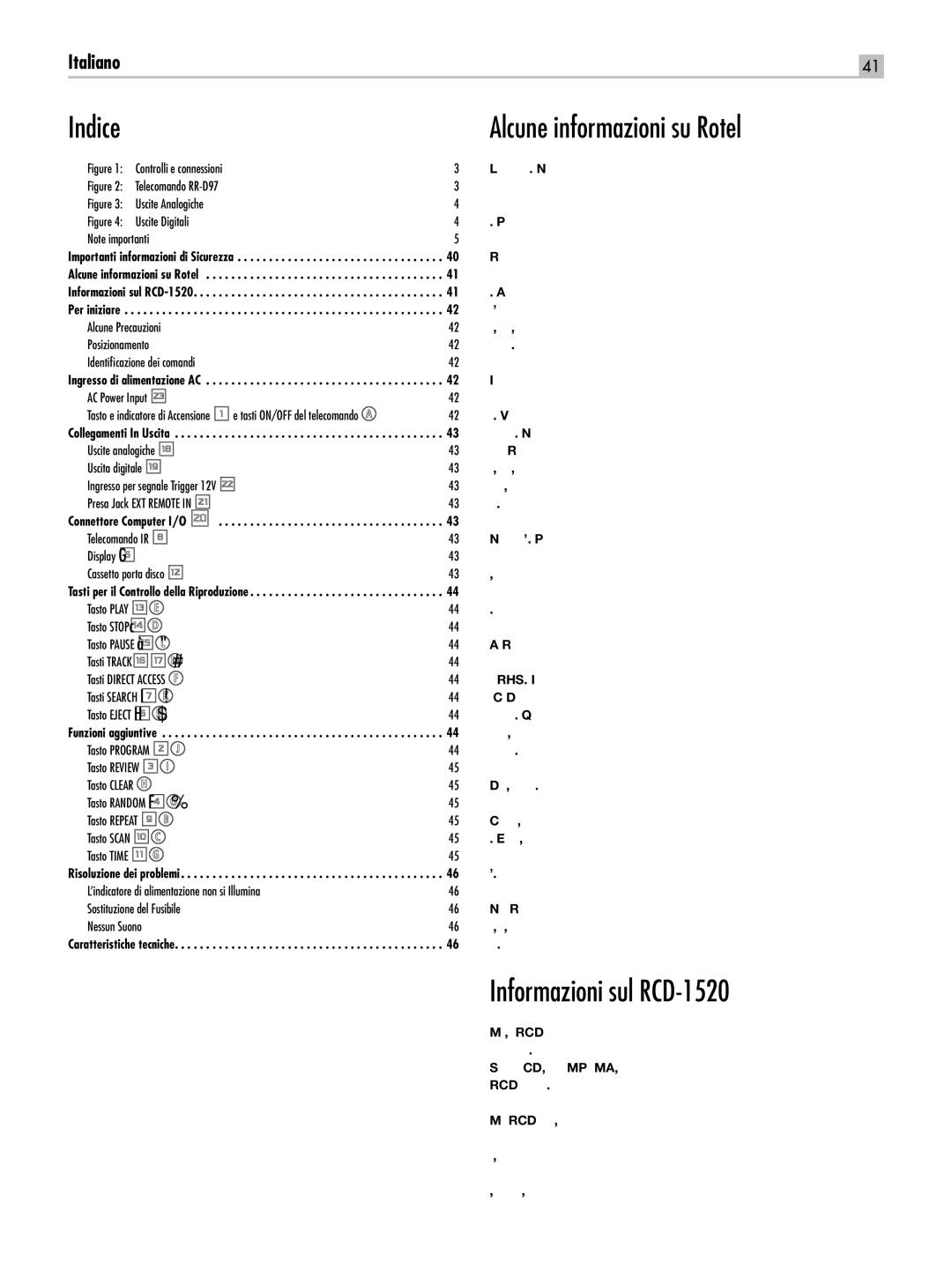 Rotel owner manual Alcune informazioni su Rotel, Informazioni sul RCD-1520 