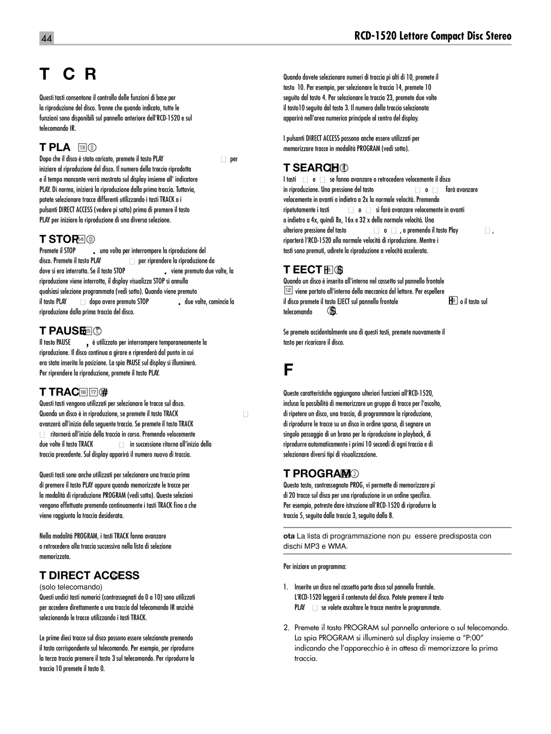 Rotel RCD-1520 owner manual Funzioni aggiuntive 