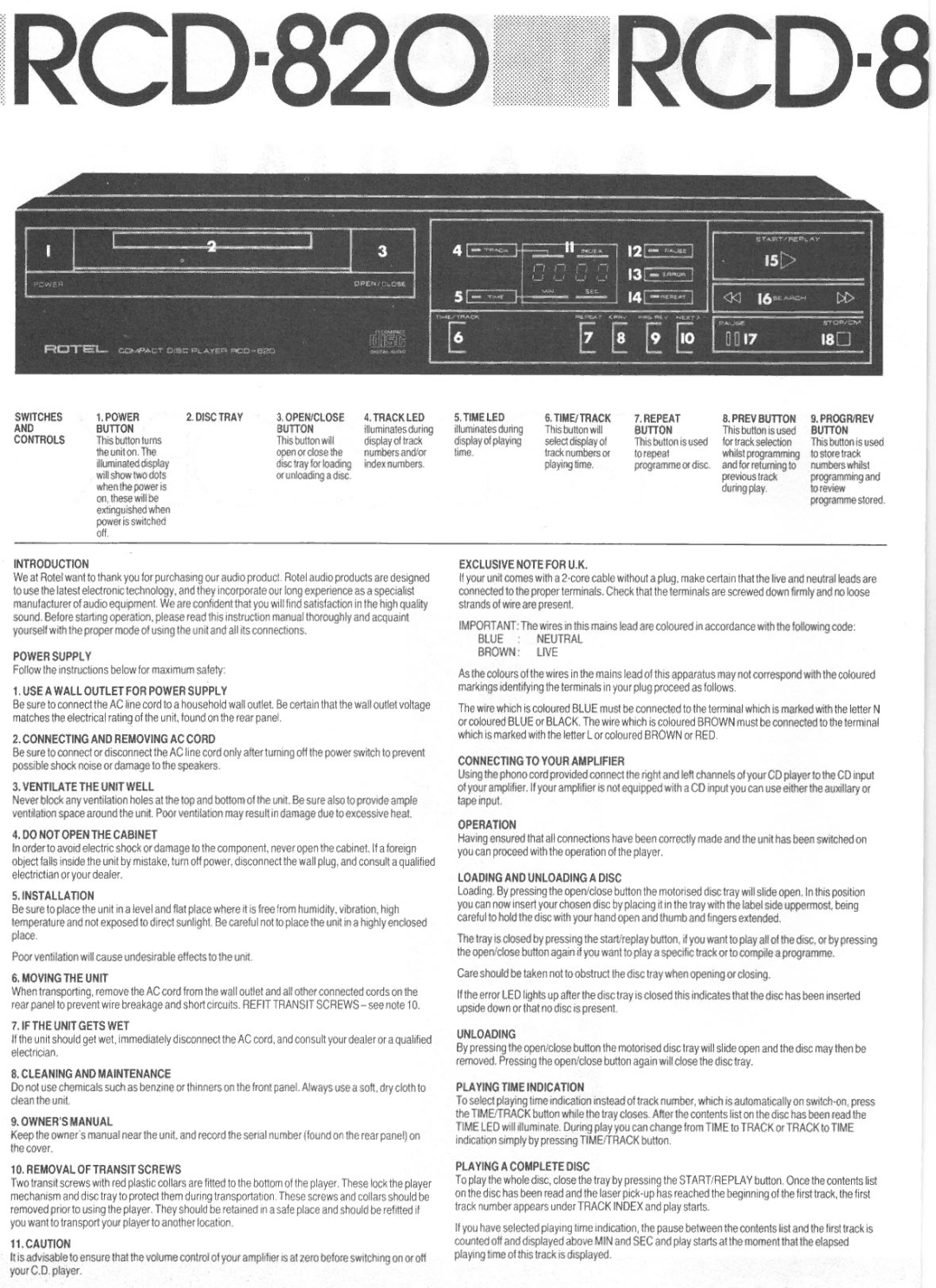 Rotel RCD-820BX manual 