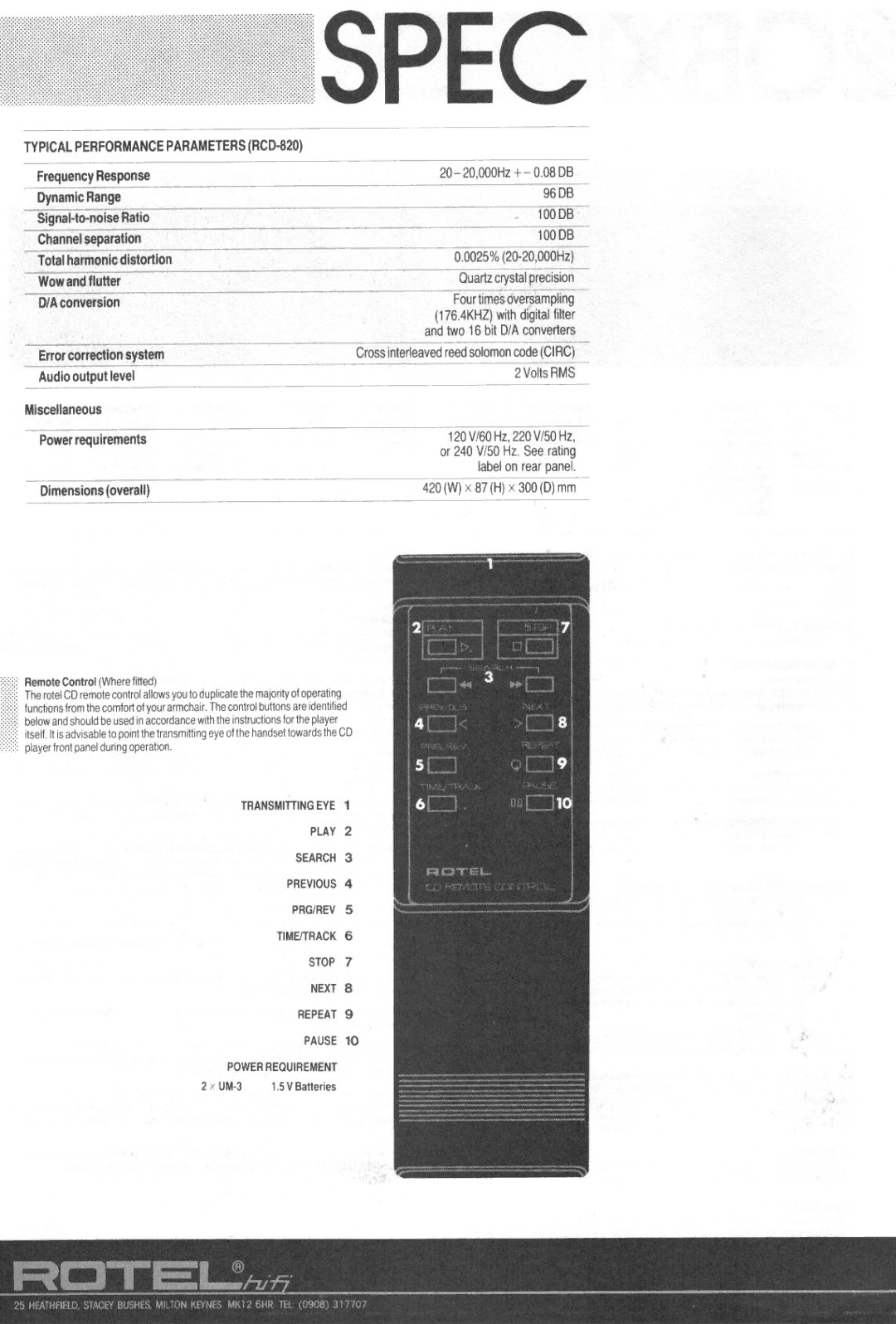 Rotel RCD-820BX manual 